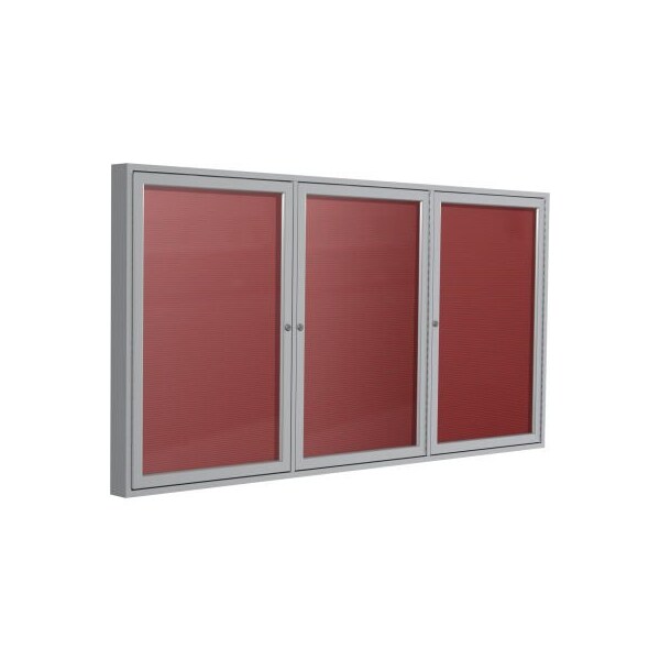 Ghent Enclosed Letter Board - 3 Door - Burgundy Flannel w/Silver Frame - 48" x 72" PA34872B-BG - main